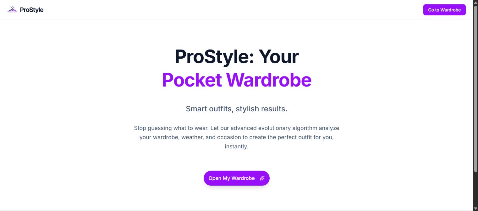 Pagina publică ProStyle care prezintă garderoba digitală